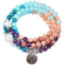 Japamala com 108 Contas Pedras Naturais Apatita, Quartzo Azul, Ametista, Rodocrosita, Calcedônia Azul e Calcedônia Branca