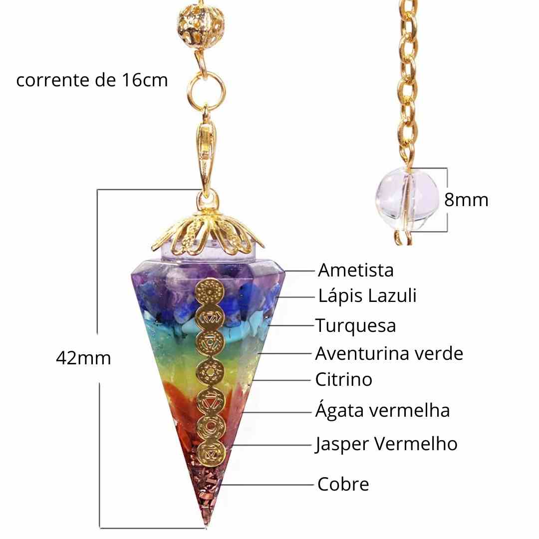 Orgonite 7 Chakras Pêndulo com Pedras Naturais