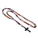 Terço em Pedras Naturais Quartzo Rosa, Labradorita e Cruz em Hematita Rosário