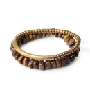 Dupla de Braceletes Cobre Martelado à Mão + Pedras Olho de Tigre - Linha Nepal