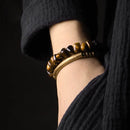 Dupla de Braceletes Cobre Martelado à Mão + Pedras Olho de Tigre - Linha Nepal