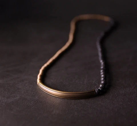 Bracelete-Colar em Cobre e Pedras Vulcânicas - Linha Nepal