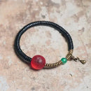 Bracelete em Madeira Ébano, Ágata e Pingente em Cobre - Linha Nepal