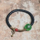 Bracelete em Madeira Ébano, Ágata e Pingente em Cobre - Linha Nepal