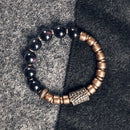 Bracelete em Pedras Obsidiana Arco Íris, Cobre e Bronze - Linha Nepal