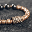 Bracelete em Pedras Obsidiana Arco Íris, Cobre e Bronze - Linha Nepal