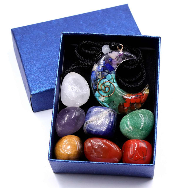 Caixa Lua Crescente - Colar Orgonite e Pedras 7 Chakras