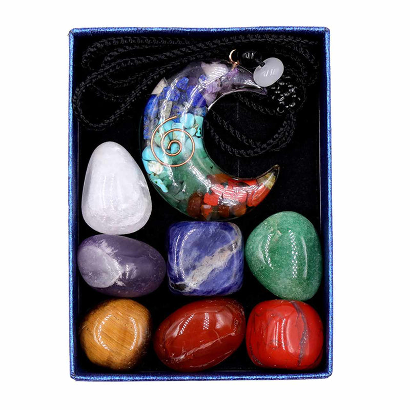 Caixa Lua Crescente - Colar Orgonite e Pedras 7 Chakras