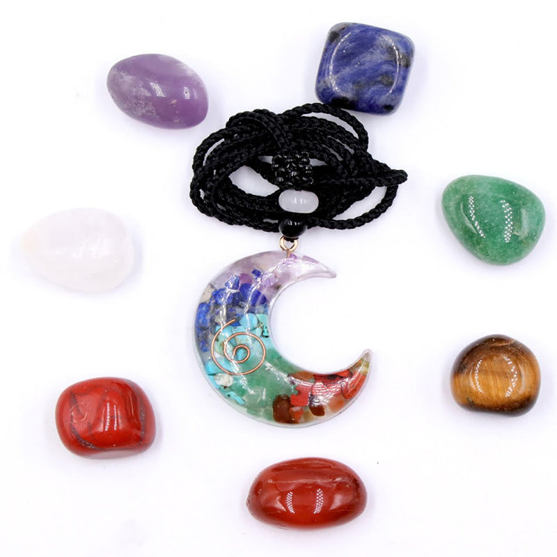 Caixa Lua Crescente - Colar Orgonite e Pedras 7 Chakras
