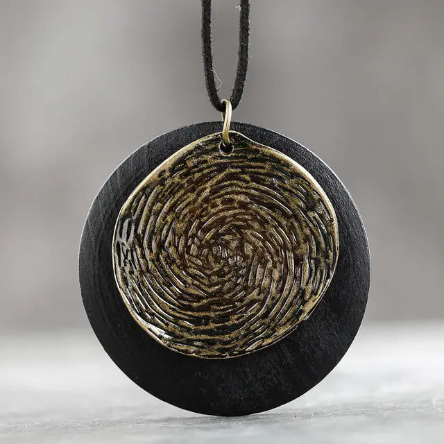 Colar Kayu em Metal e Madeira Feito à Mão - Linha Etnias