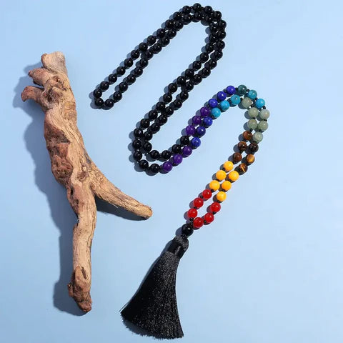 Japamala 7 Chakras com 108 Contas em Pedras Naturais Onix