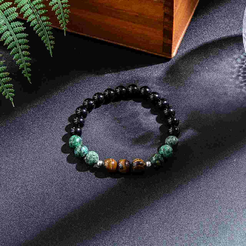 Japamala 108 Contas em Pedras Naturais Turquesa Africana, Ágata Negra e Olho de Tigre + Pulseira Grátis!