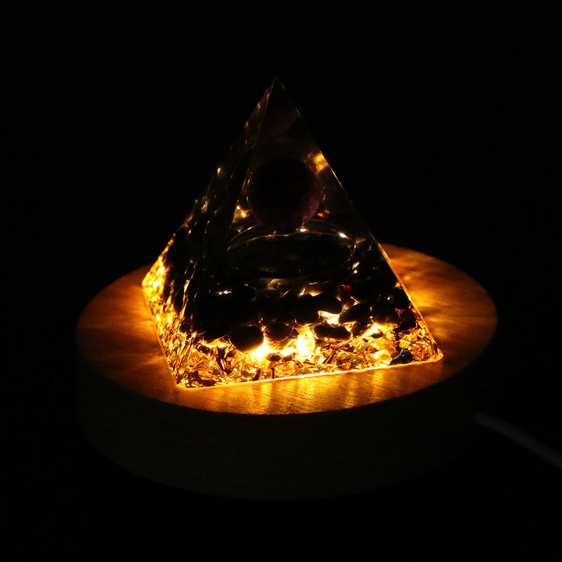 Pirâmide Orgonite em Ametista E Obsidiana Negra Natural 🌑
