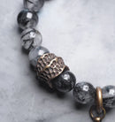 Bracelete em Quartzo Rutilado, Bronze, Madeira Ébano e Pingente em Cobre - Linha Nepal