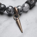 Bracelete em Quartzo Rutilado, Bronze, Madeira Ébano e Pingente em Cobre - Linha Nepal