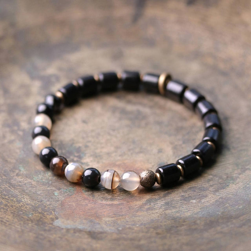 Tāmā - Pulseira em Pedras Naturais, Ébano e Cobre - Linha Nepal