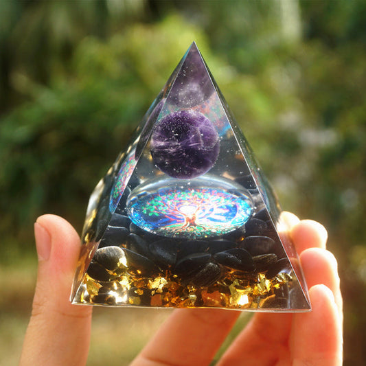 Pirâmide Orgonite em Ametista E Obsidiana Negra Natural 🌑